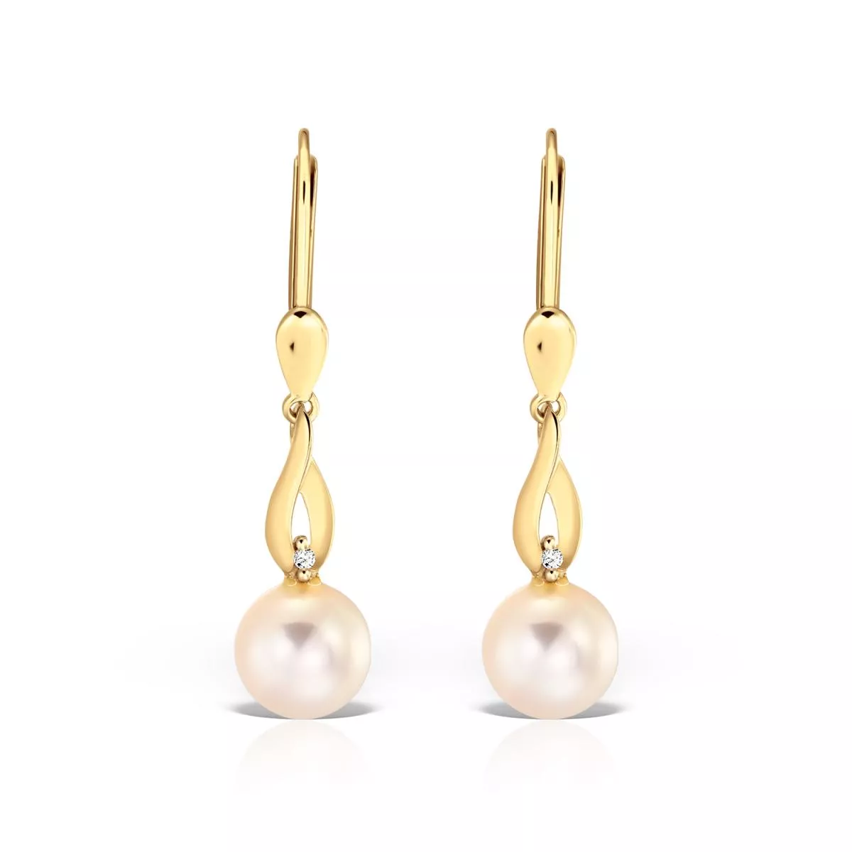 Cercei - Cercei Maria Granacci cu perla si diamant, din aur galben de 14K, cellini.ro