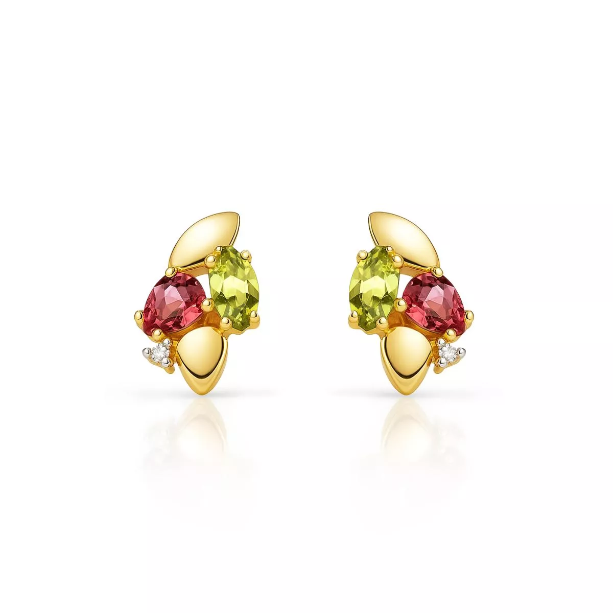 Cercei - Cercei Maria Granacci cu rodolit, peridot si diamant, din aur galben de 14K, cellini.ro