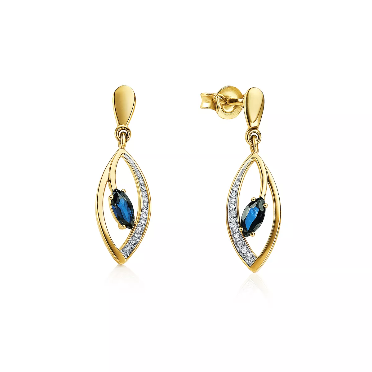 Cercei Maria Granacci cu safir si diamant, din aur galben de 14K