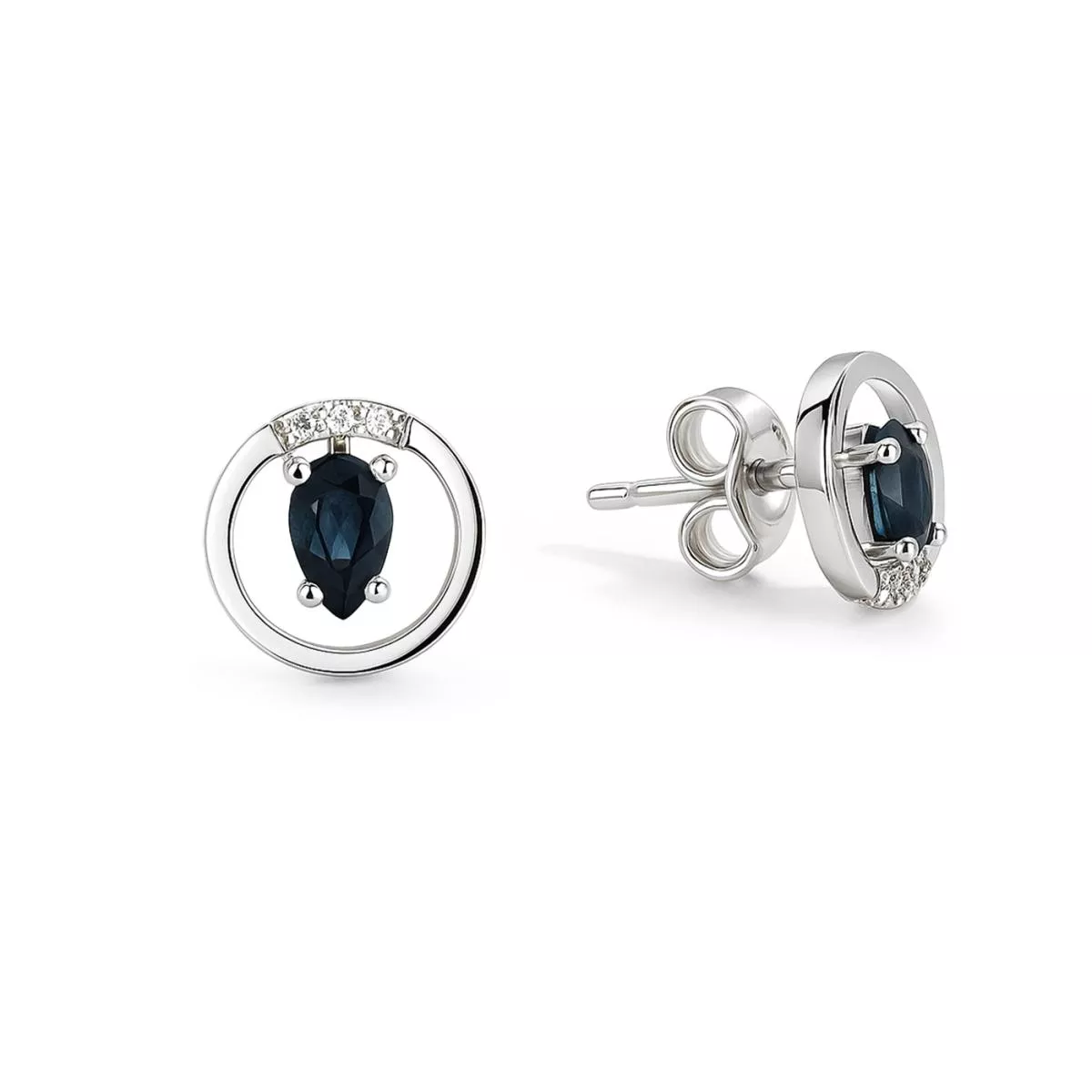 Cercei Maria Granacci cu safir si diamant, din aur alb de 14K