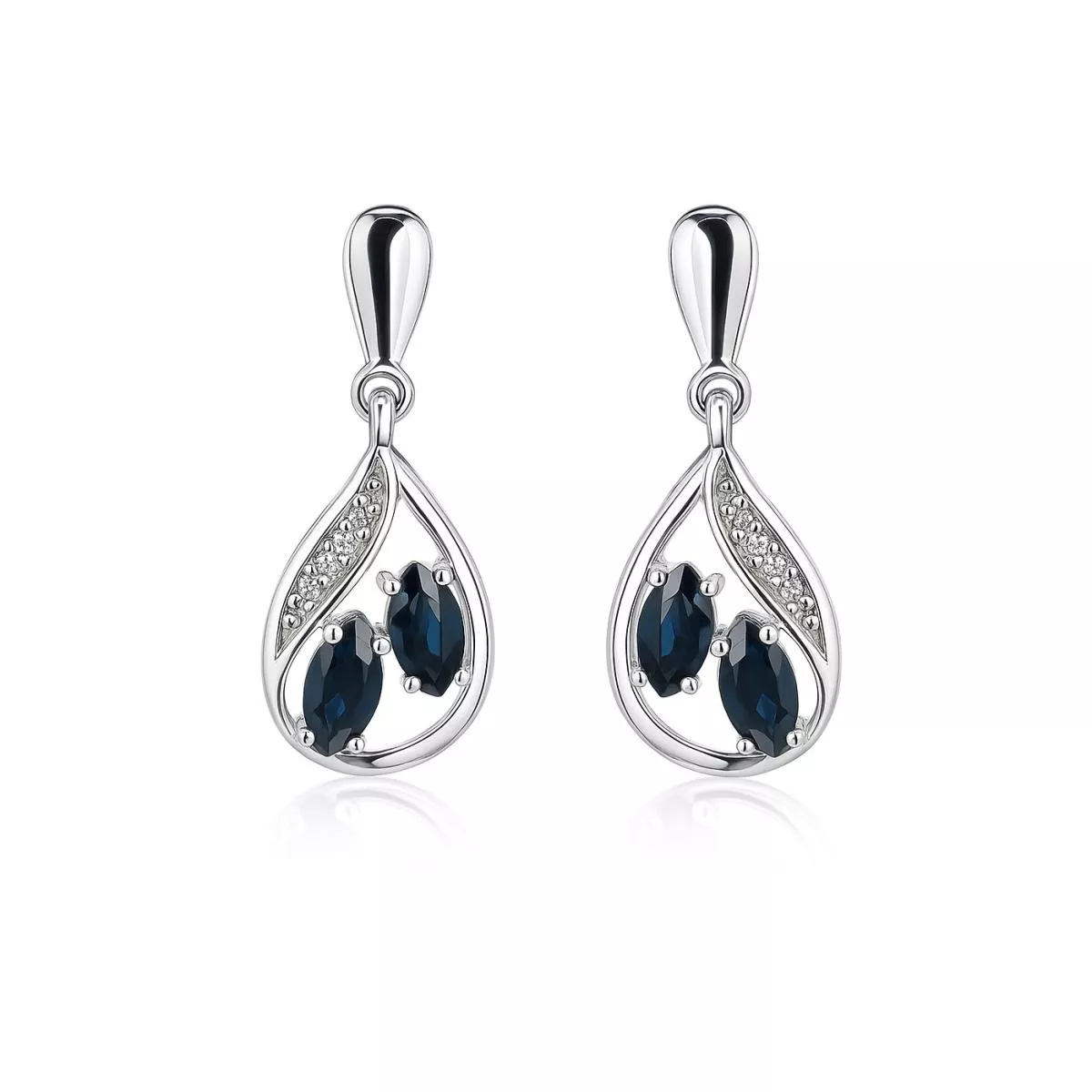 Cercei - Cercei Maria Granacci cu safir si diamant, din aur alb de 14K, cellini.ro