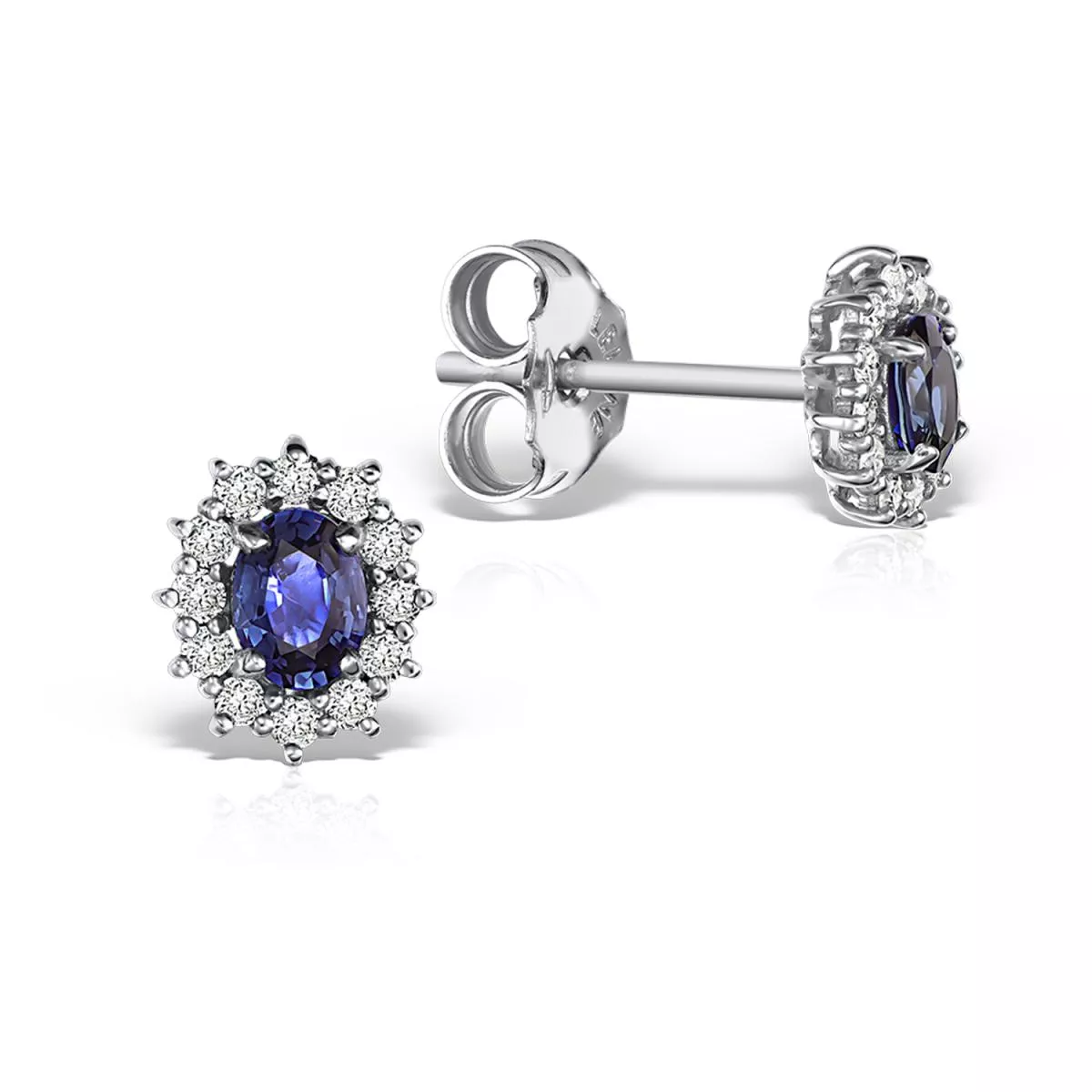 Cercei Coscia cu safire si diamante, din aur alb de 18K