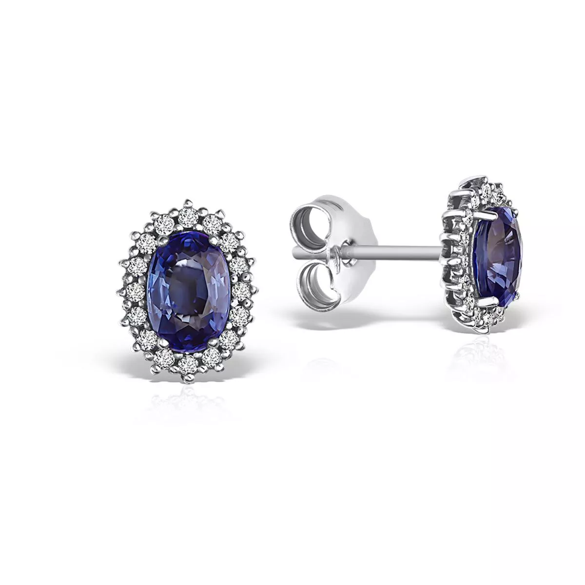 Cercei Coscia cu safire si diamante, din aur alb de 18K