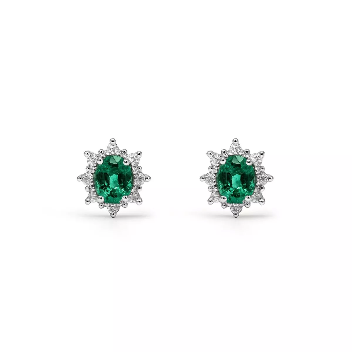 Cercei - Cercei Maria Granacci cu smarald si diamant, din aur alb de 14K, cellini.ro