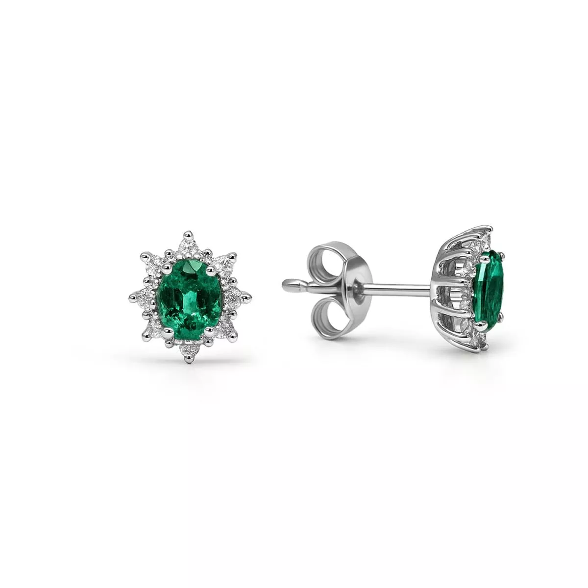 Cercei Maria Granacci cu smarald si diamant, din aur alb de 14K