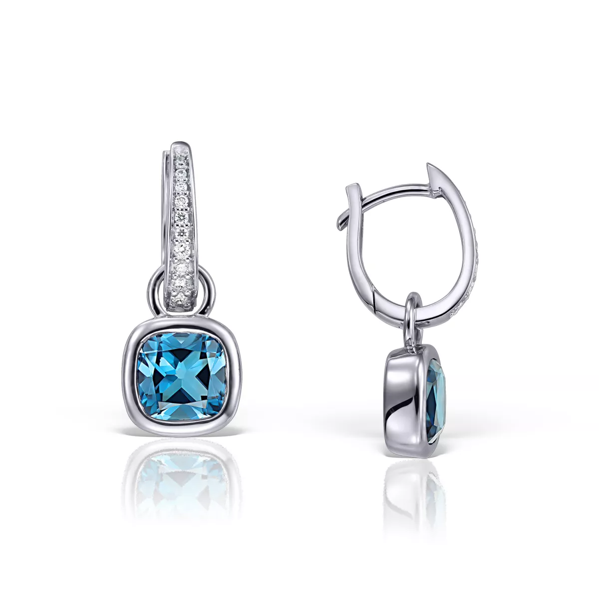 Cercei Maria Granacci cu London topaz si diamant, din aur alb de 18K