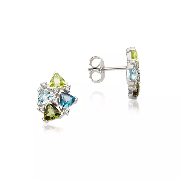 Cercei Maria Granacci cu peridot, topaz, turmalina si diamant, din aur alb de 18K