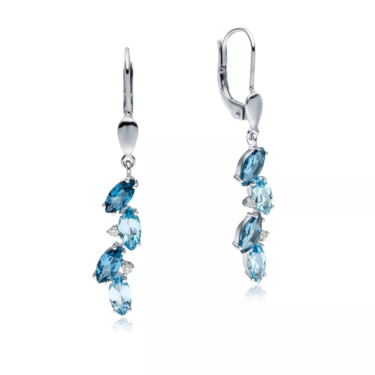 Cercei Maria Granacci cu topaz si diamant, din aur alb de 18K