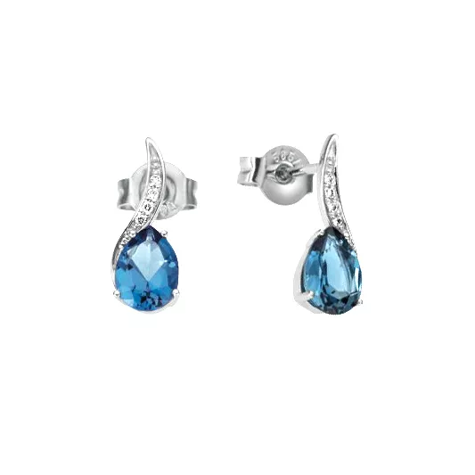 Cercei Maria Granacci cu topaz si diamant, din aur alb de 18K