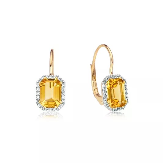 Cercei Maria Granacci cu citrin si diamant, din aur galben de 18K