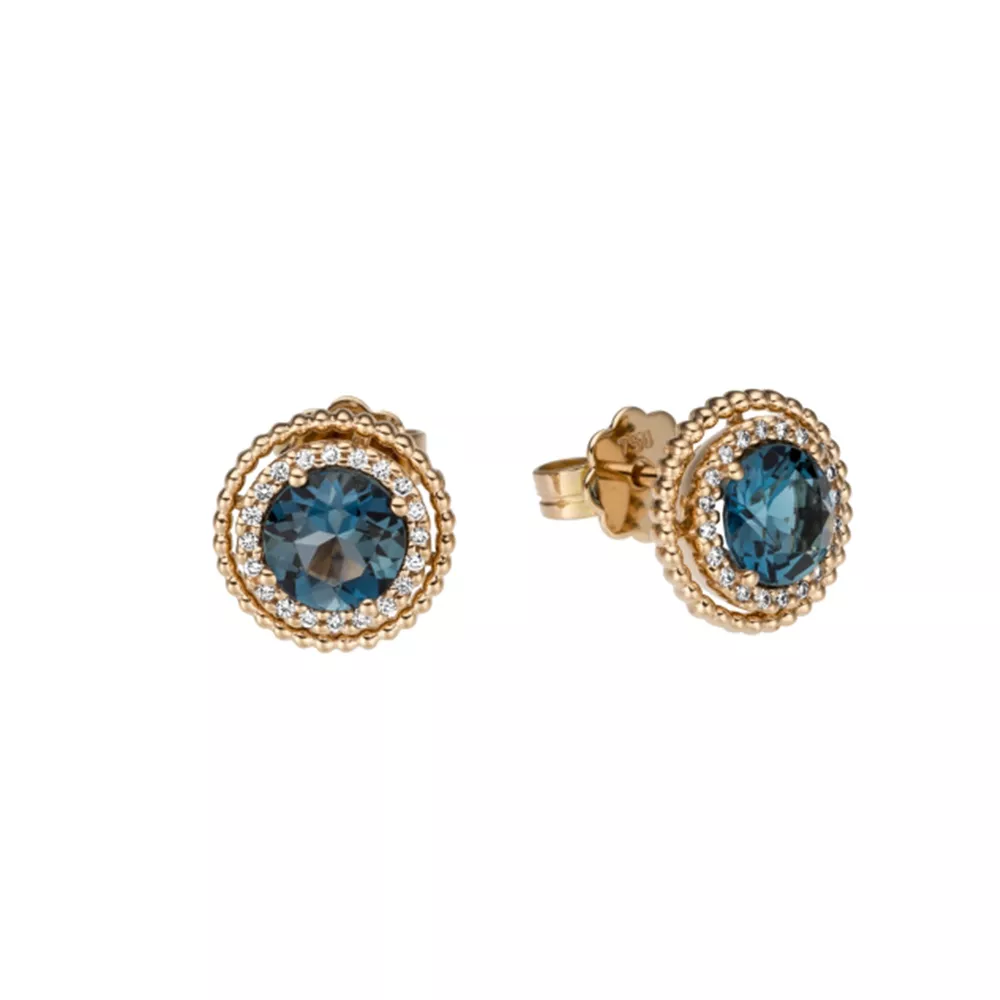 Cercei Maria Granacci cu London topaz si diamant, din aur roz de 18K