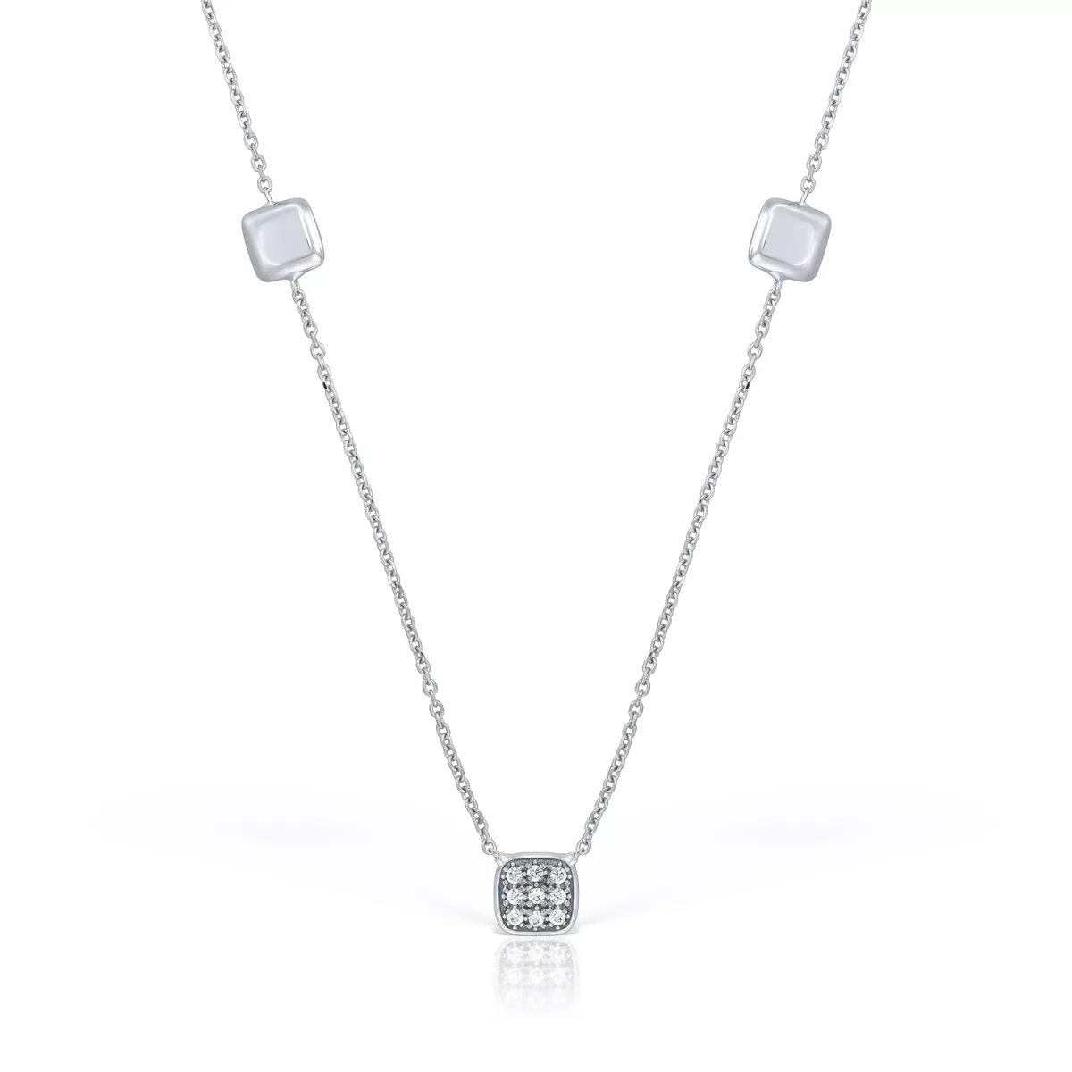 Lant cu pandantiv  Eva Nobile cu zircon, din aur alb  de 18K