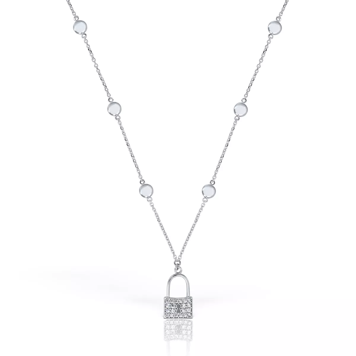 Lant cu pandantiv  Eva Nobile cu zircon, din aur alb  de 18K