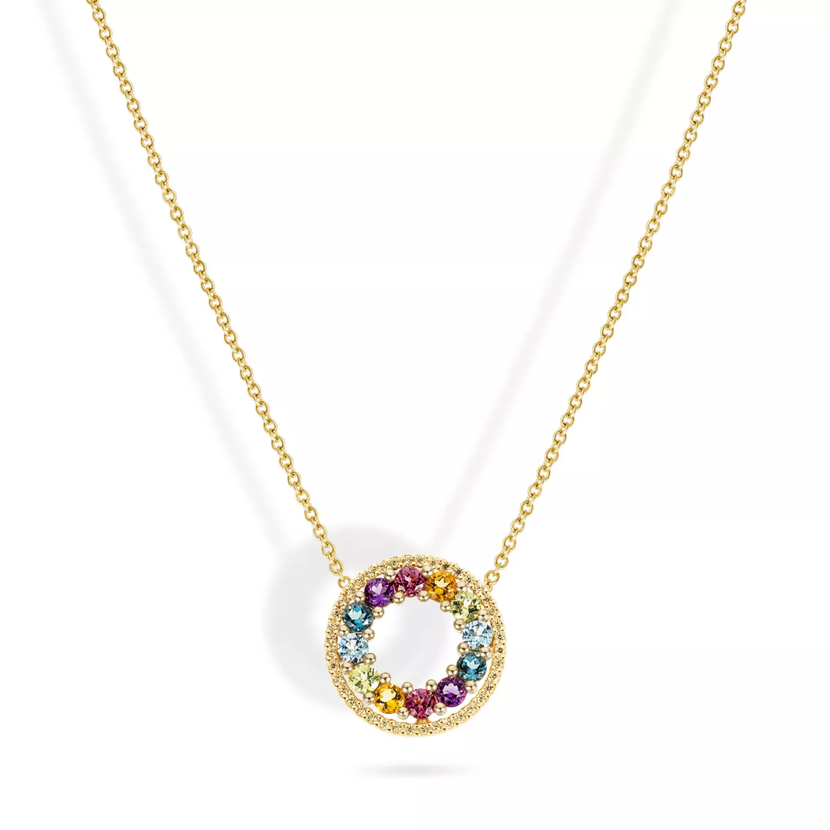 Colier Maria Granacci cu citrin, rodolit, peridot, topaz, ametist si diamant, din aur galben de 18K