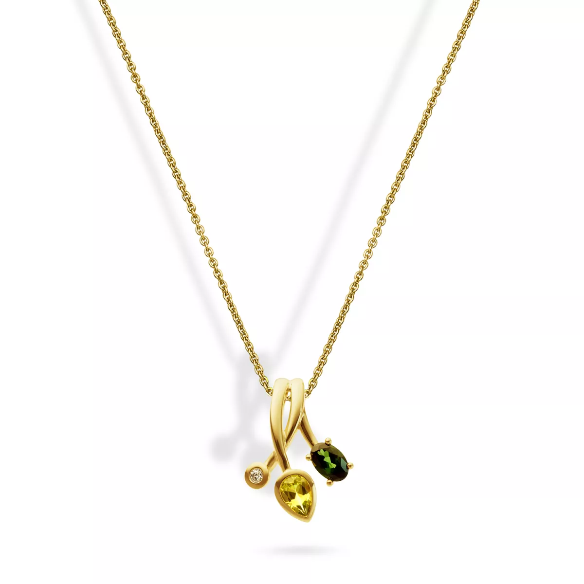 Lant cu pandantiv  Maria Granacci cu turmalina, peridot si diamante, din aur galben de 18K