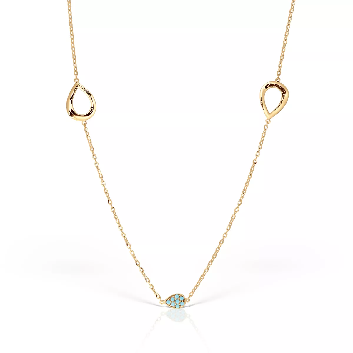 Lant cu pandantiv Eva Nobile cu turquoise, din aur galben de 18K