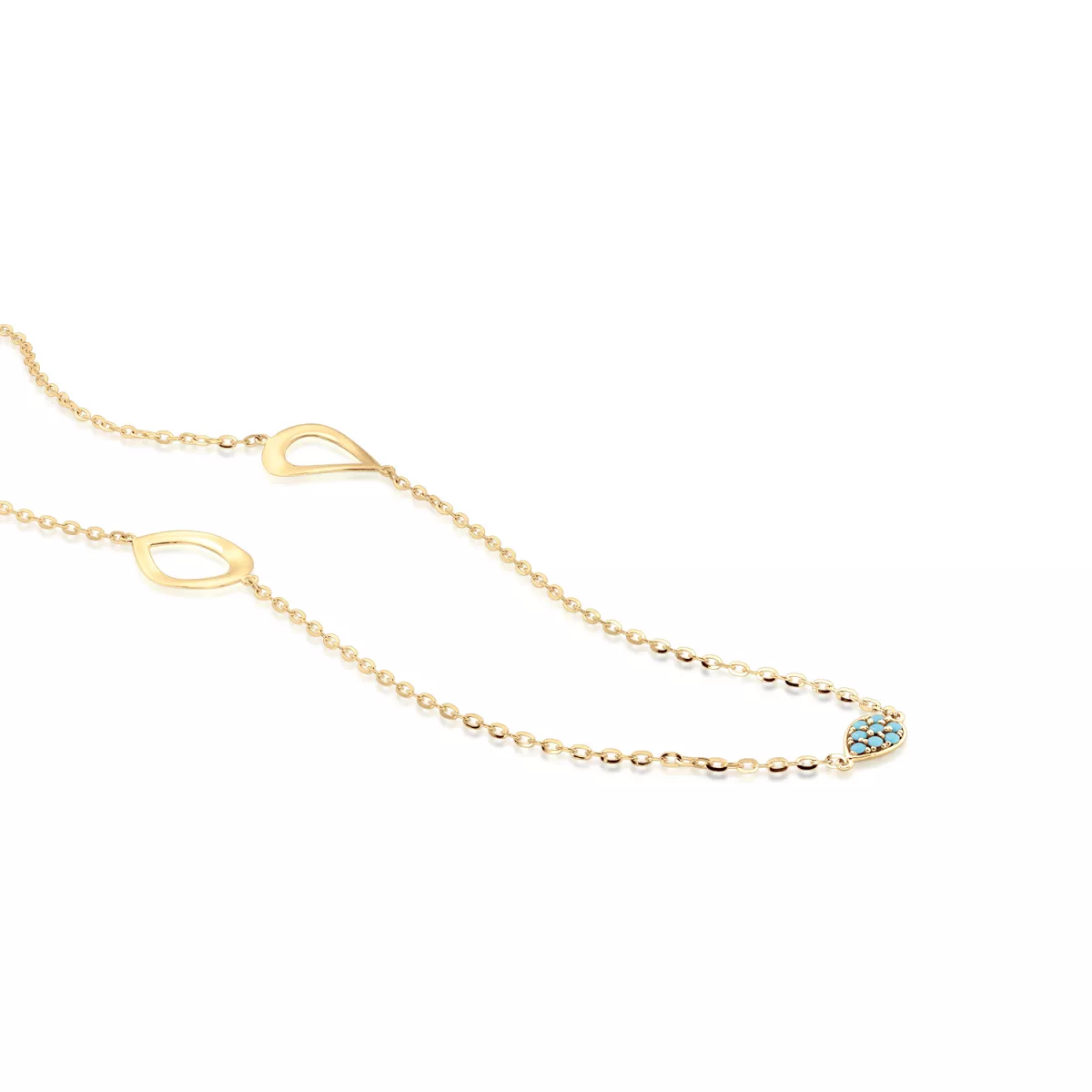 Coliere - Lant cu pandantiv Eva Nobile cu turquoise, din aur galben de 18K, cellini.ro