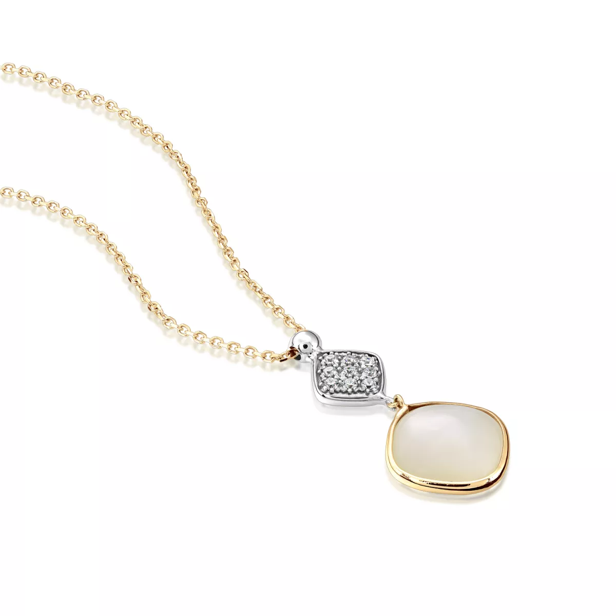 Coliere - Lant cu pandantiv  Eva Nobile cu sidef si zircon, din aur alb si galben de 18K, cellini.ro
