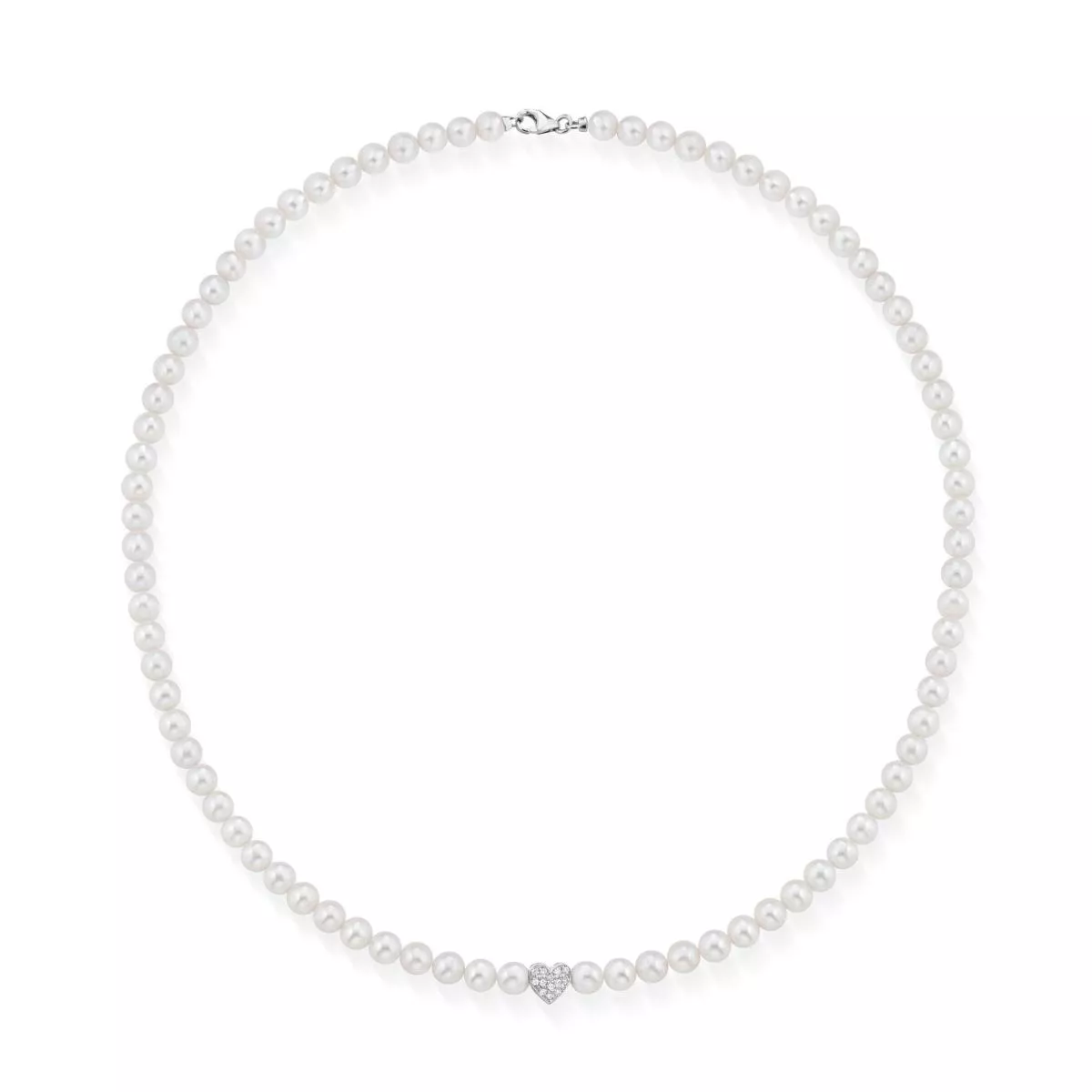 Colier Coscia cu perle si diamante, din aur alb de 18K