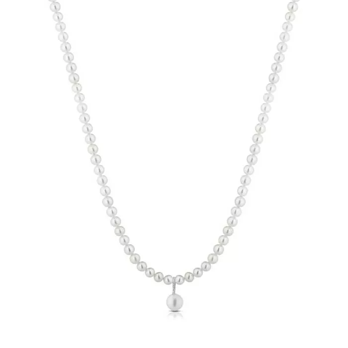 Colier Coscia cu perle si diamante, din aur alb de 18K
