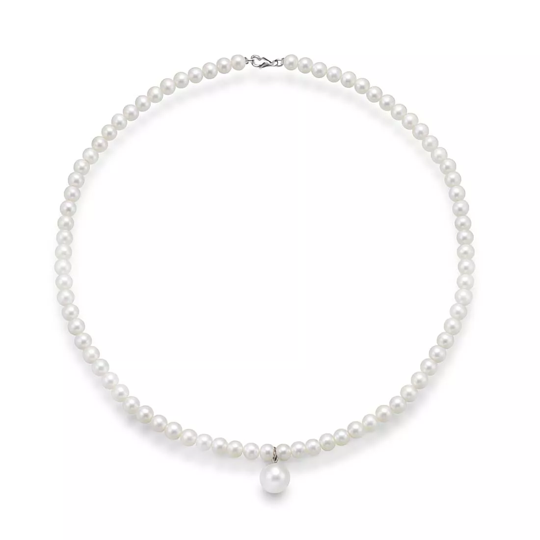 Colier Coscia cu perle si diamante, din aur alb de 18K
