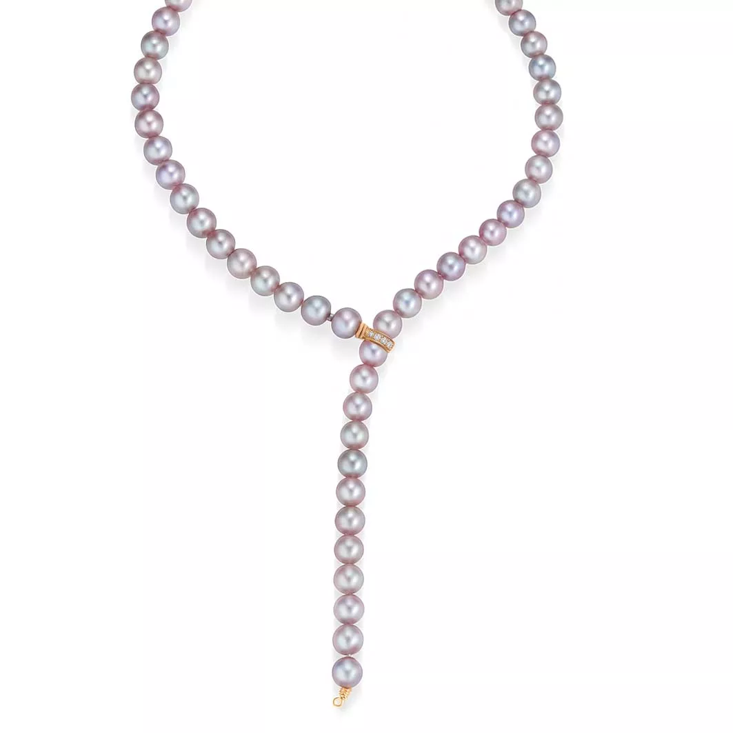 Colier Coscia cu perle si diamante, din aur roz de 18K