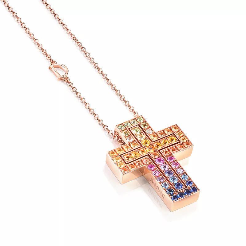 Coliere - Colier Damiani Belle Epoque cu safire si diamant, din aur roz de 18K, cellini.ro
