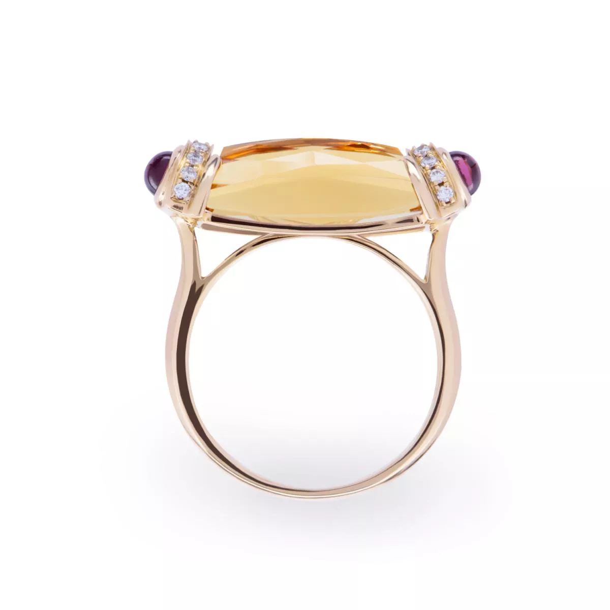 Inel World Henri Maillardet cu quartz, rodolit si diamante, din aur roz de 18K