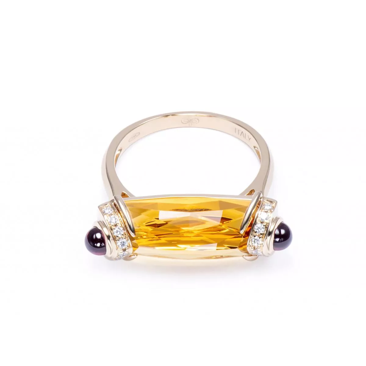 Inel World Henri Maillardet cu quartz, rodolit si diamante, din aur roz de 18K