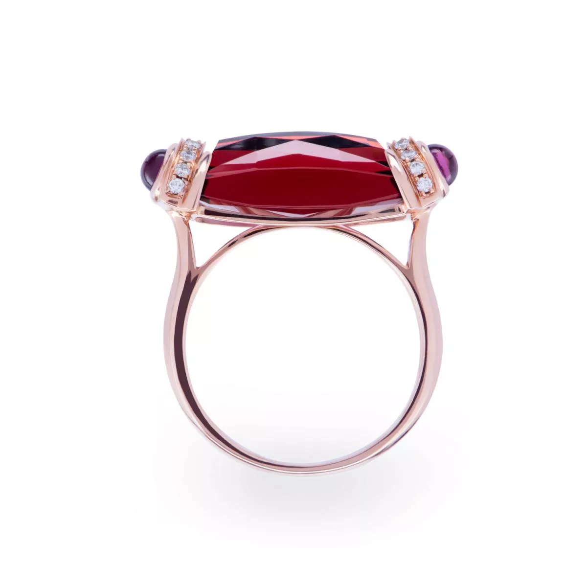 Inel World Henri Maillardet cu granat, rodolit si diamante, din aur roz de 18K