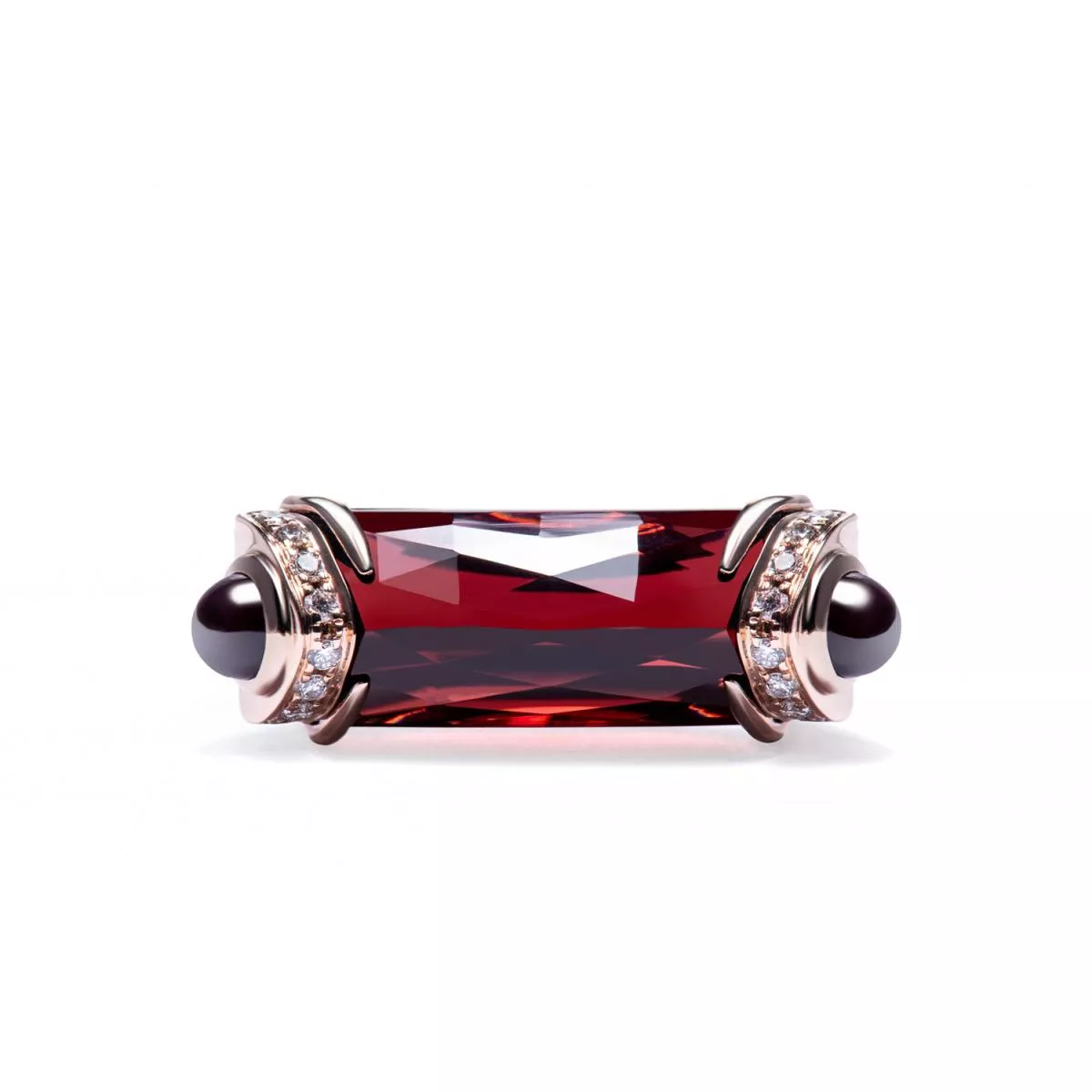 Inele - Inel World Henri Maillardet cu granat, rodolit si diamante, din aur roz de 18K, cellini.ro