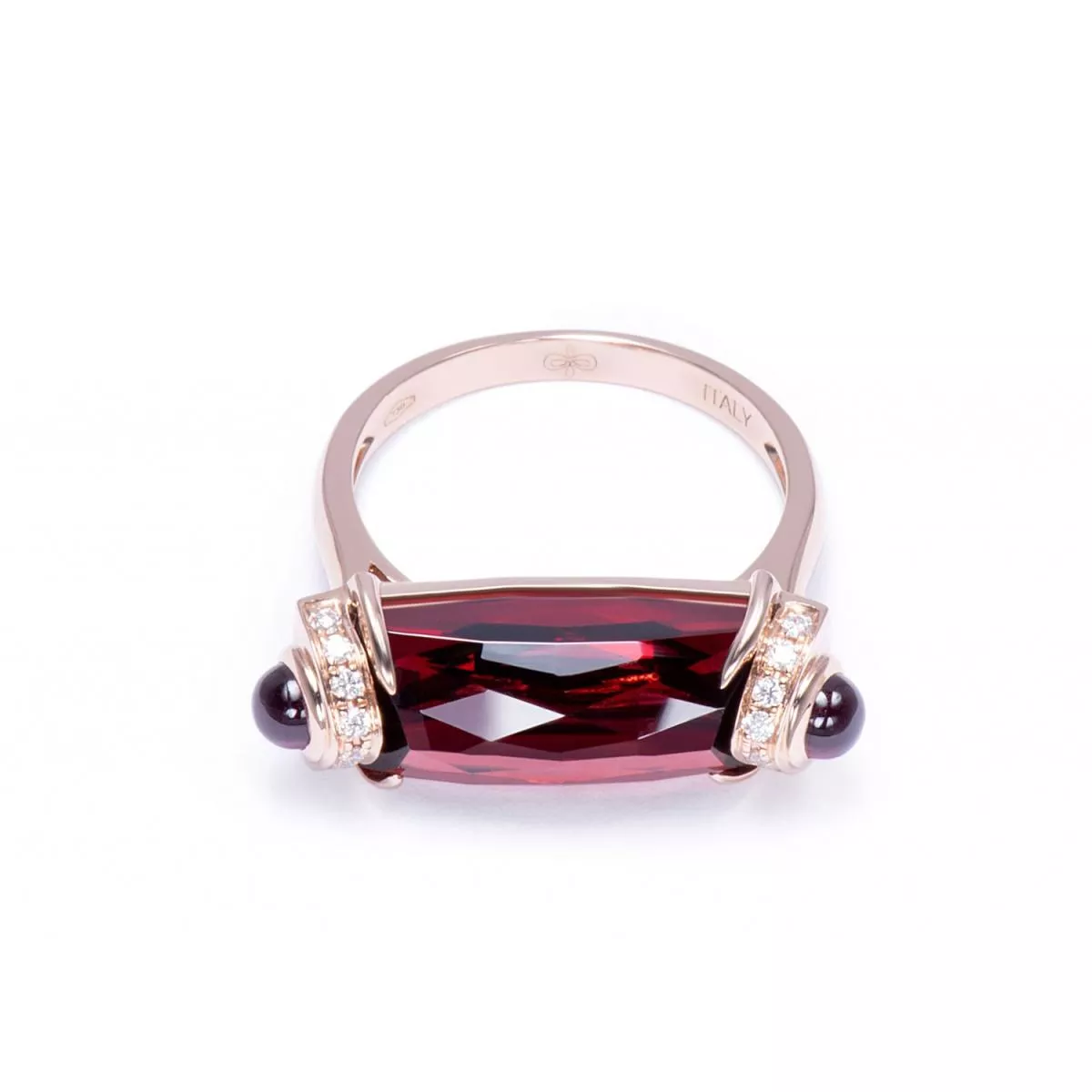 Inel World Henri Maillardet cu granat, rodolit si diamante, din aur roz de 18K