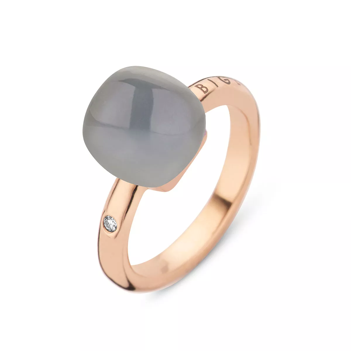 Inel Bigli cu quartz, onix si diamant, din aur roz de 18K