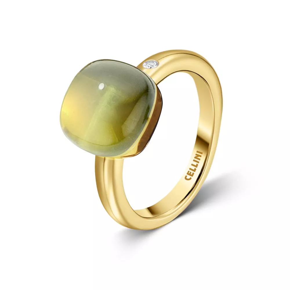 Inel  Colors of Joy cu quartz lemon si diamante, din aur galben de 18K