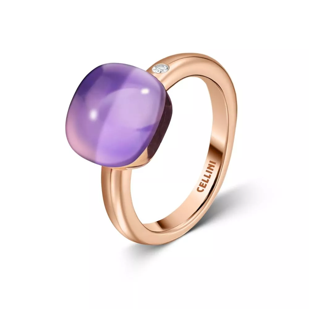 Inel  Colors of Joy cu ametist si diamante, din aur roz de 18K