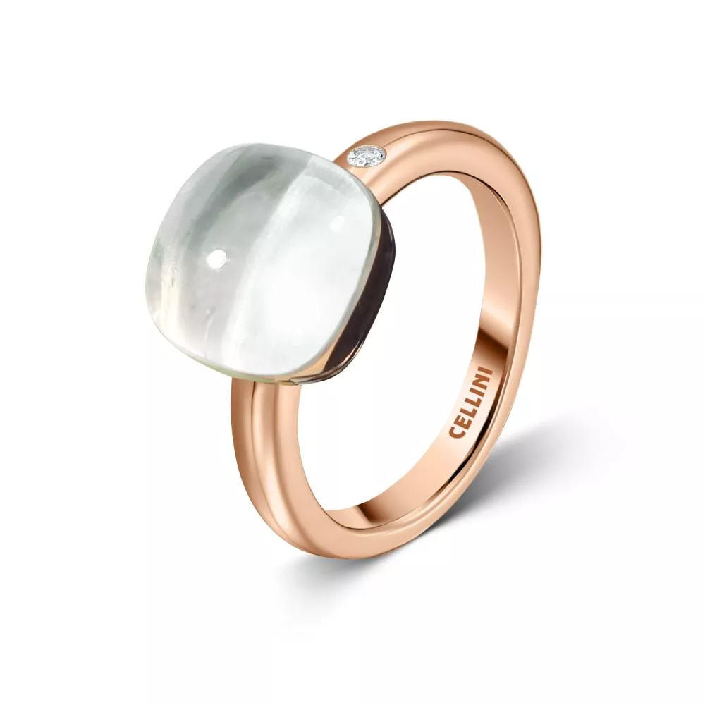 Inel  Colors of Joy cu cristal de roca si diamante, din aur roz de 18K