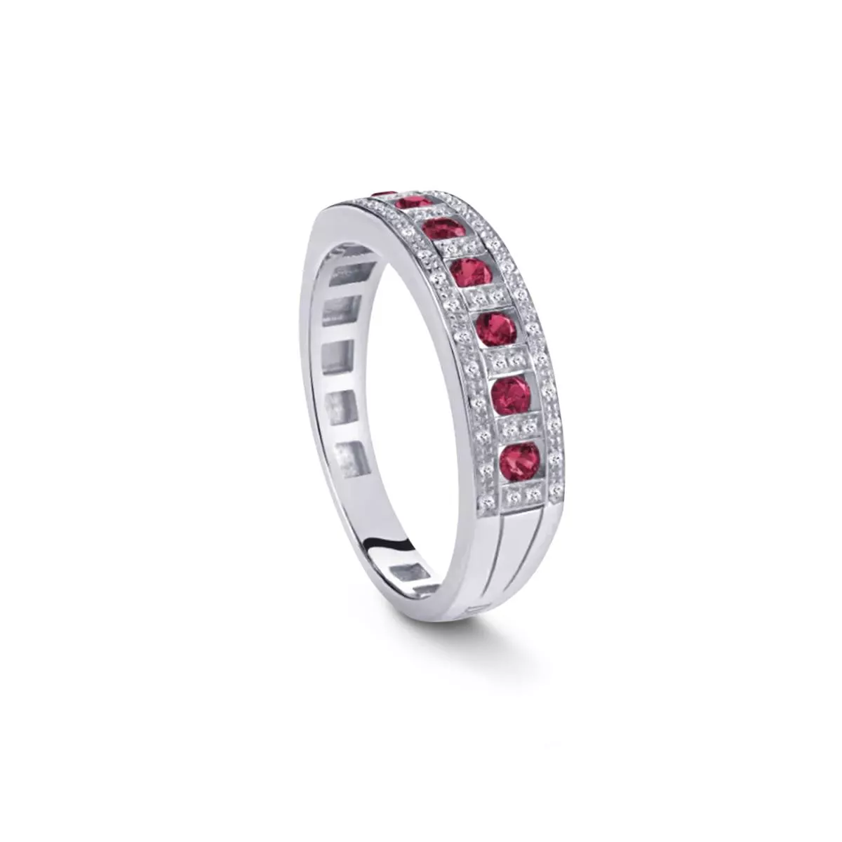 Inel Damiani Belle Epoque cu diamant si rubin, din aur alb de 18K