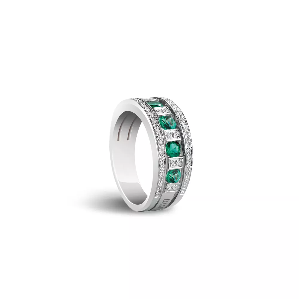 Inel Damiani Belle Epoque cu diamant si smarald, din aur alb de 18K