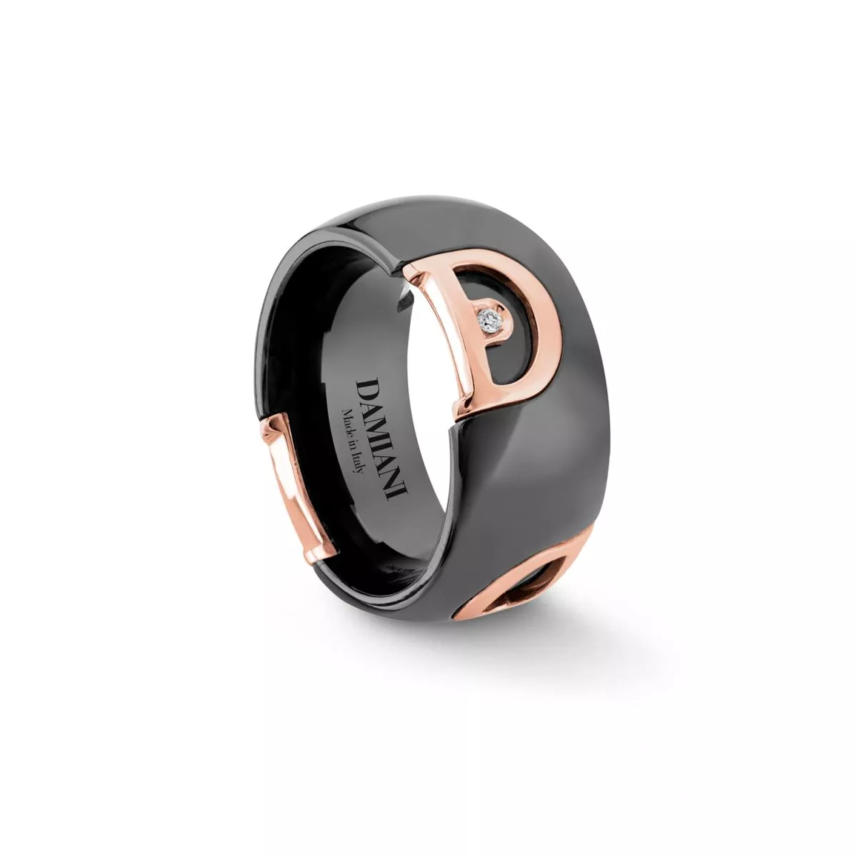 Inel Damiani D.Icon cu ceramica si diamant, din aur roz de 18K