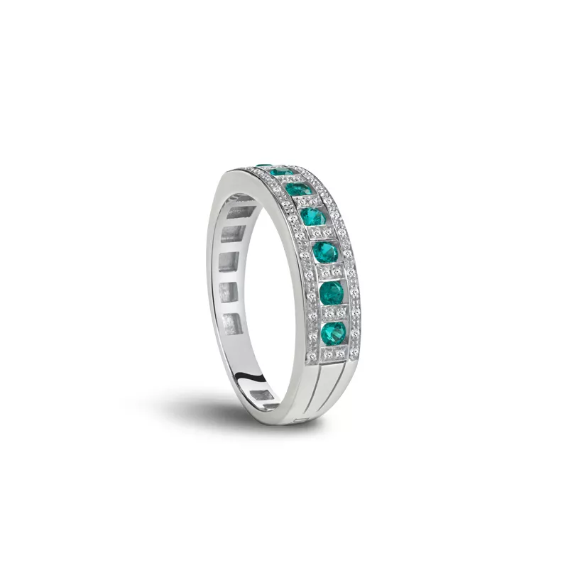 Inel Damiani Belle Epoque cu smarald si diamant, din aur alb de 18K