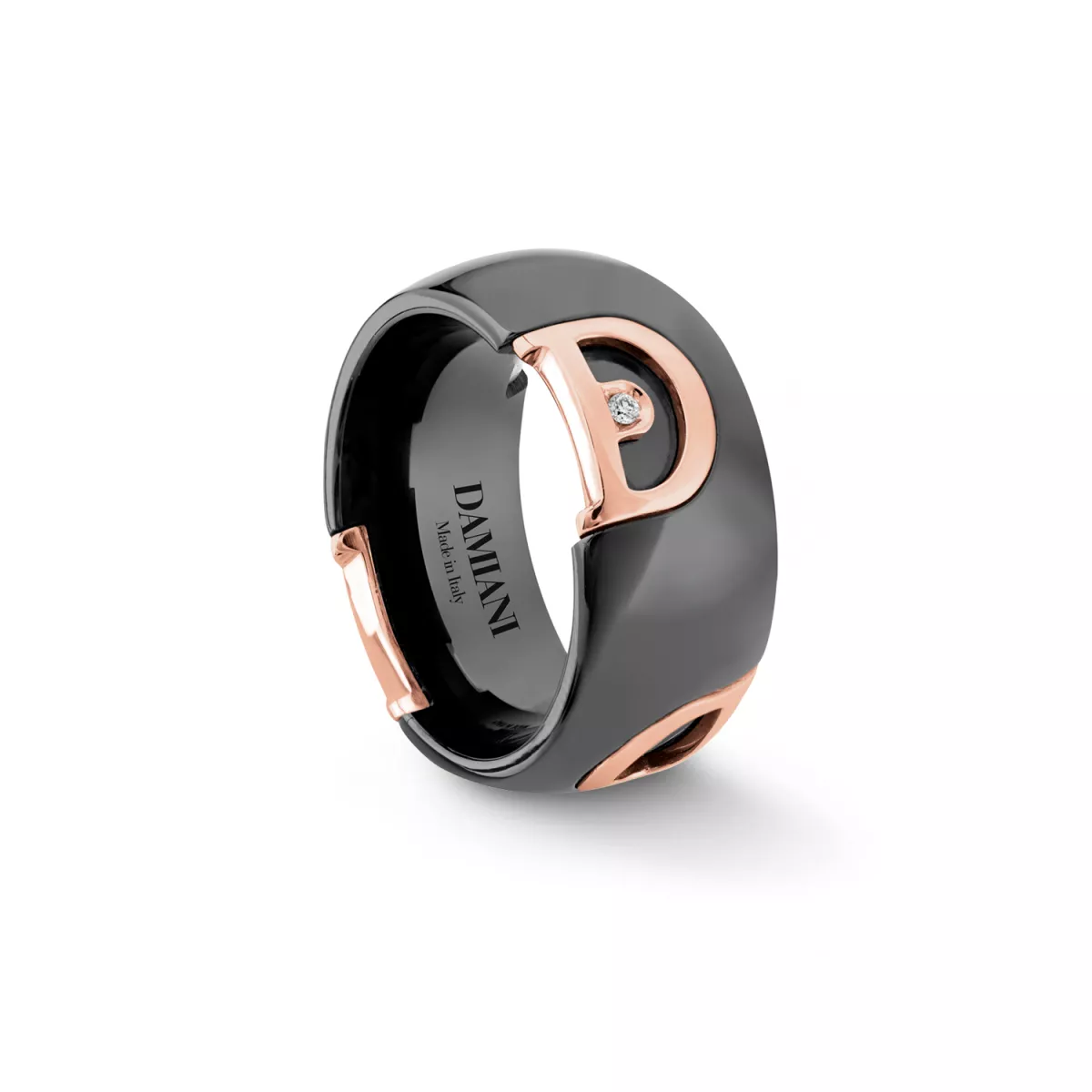 Inel Damiani D.Icon cu diamante si ceramica, din aur roz de 18K