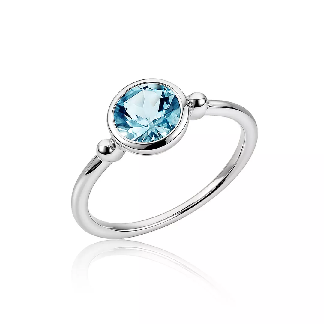 Inel Eva Nobile cu bleu topaz, din aur alb de 14K