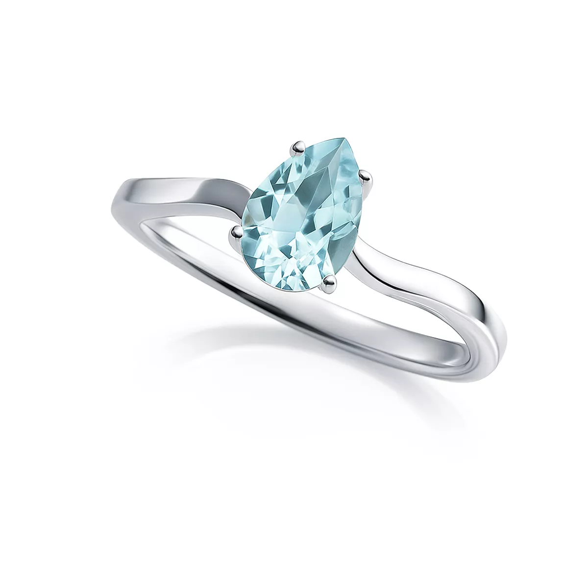 Inel Eva Nobile cu bleu topaz, din aur alb de 14K