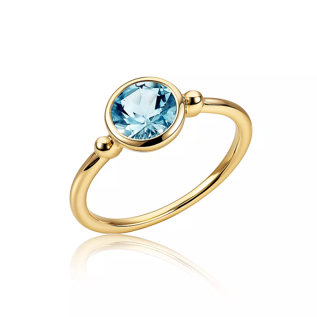 Inel Eva Nobile cu bleu topaz, din aur galben de 14K