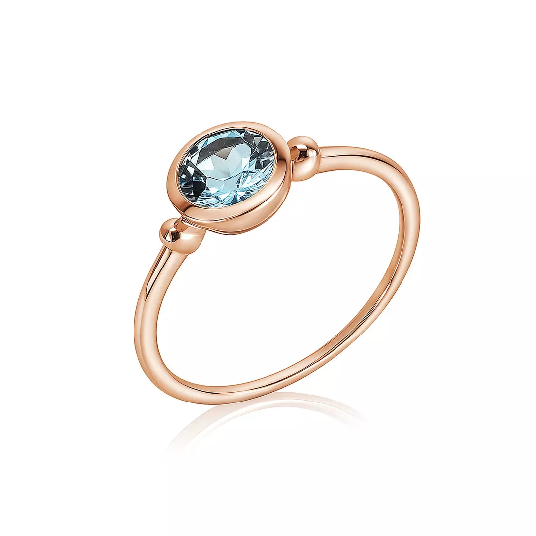 Inel Eva Nobile cu bleu topaz, din aur roz de 14K