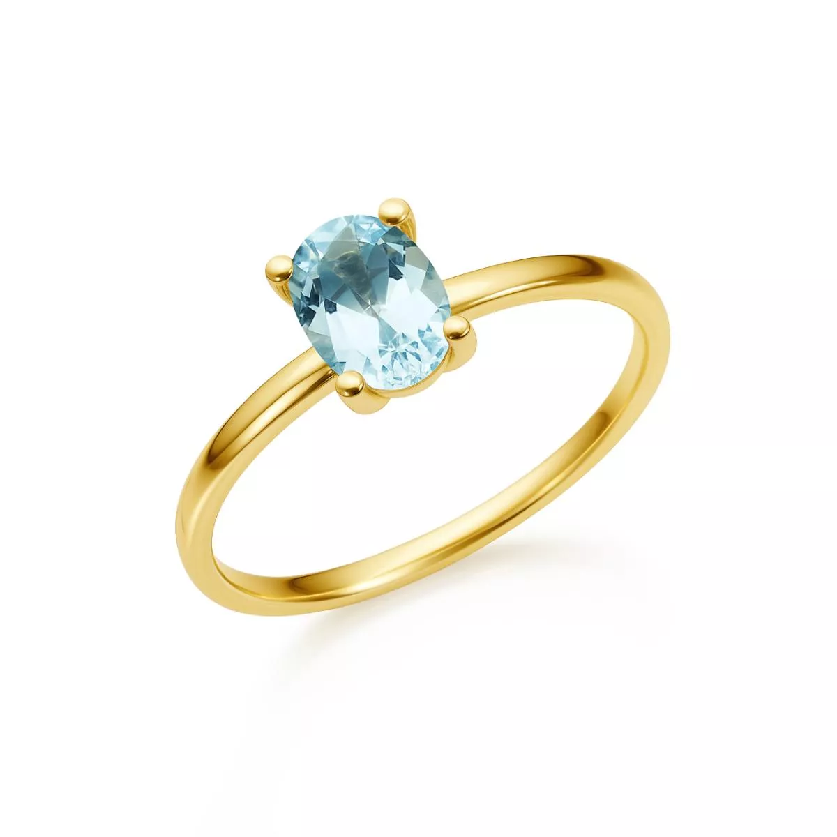 Inel Eva Nobile cu blue topaz, din aur galben de 14K