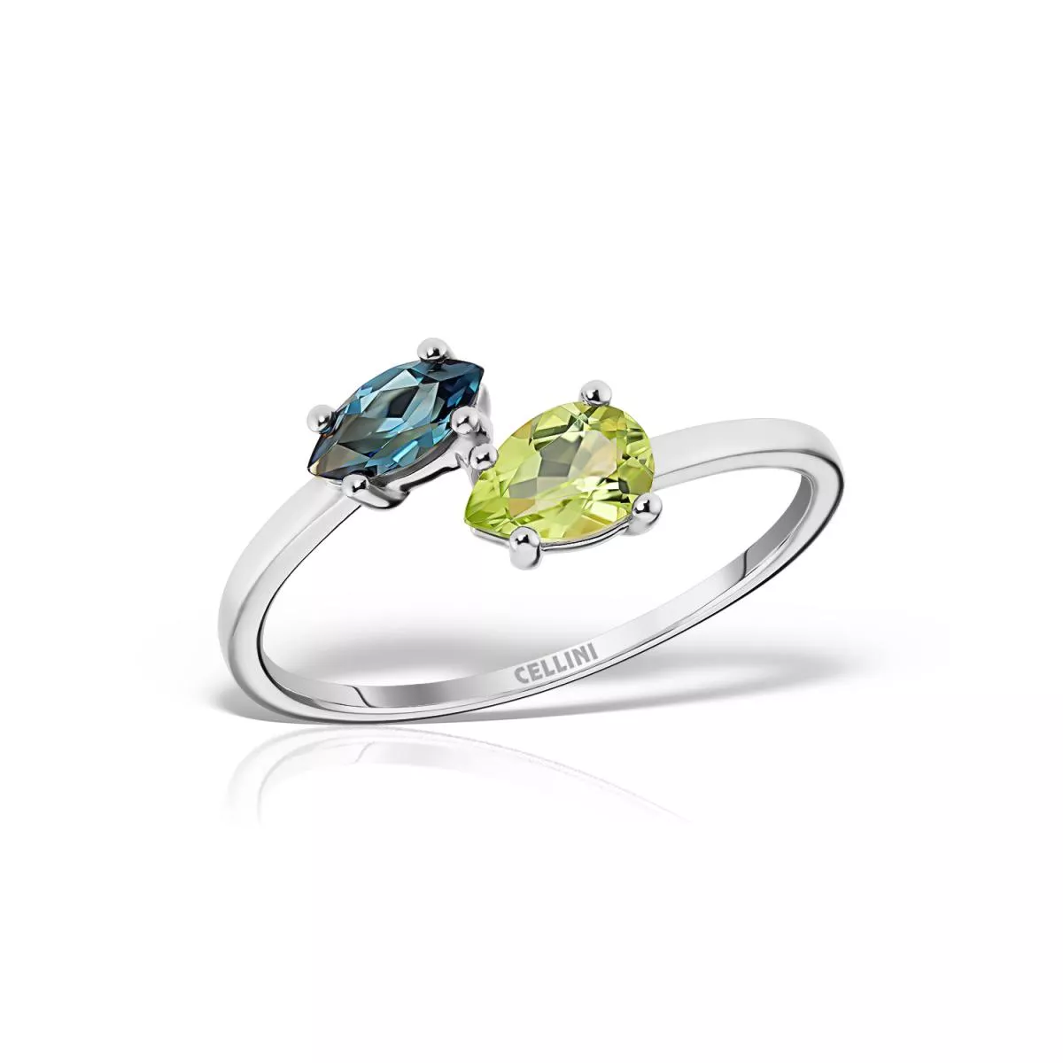 Inel Eva Nobile cu London topaz si peridot, din aur alb de 14K