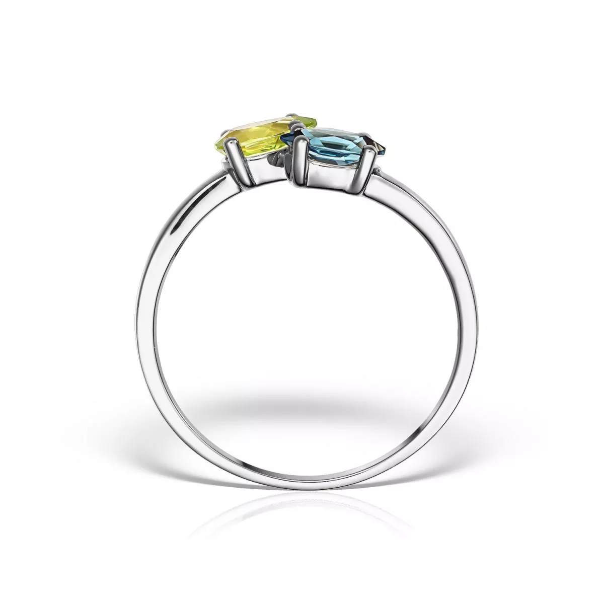 Inel Eva Nobile cu London topaz si peridot, din aur alb de 14K