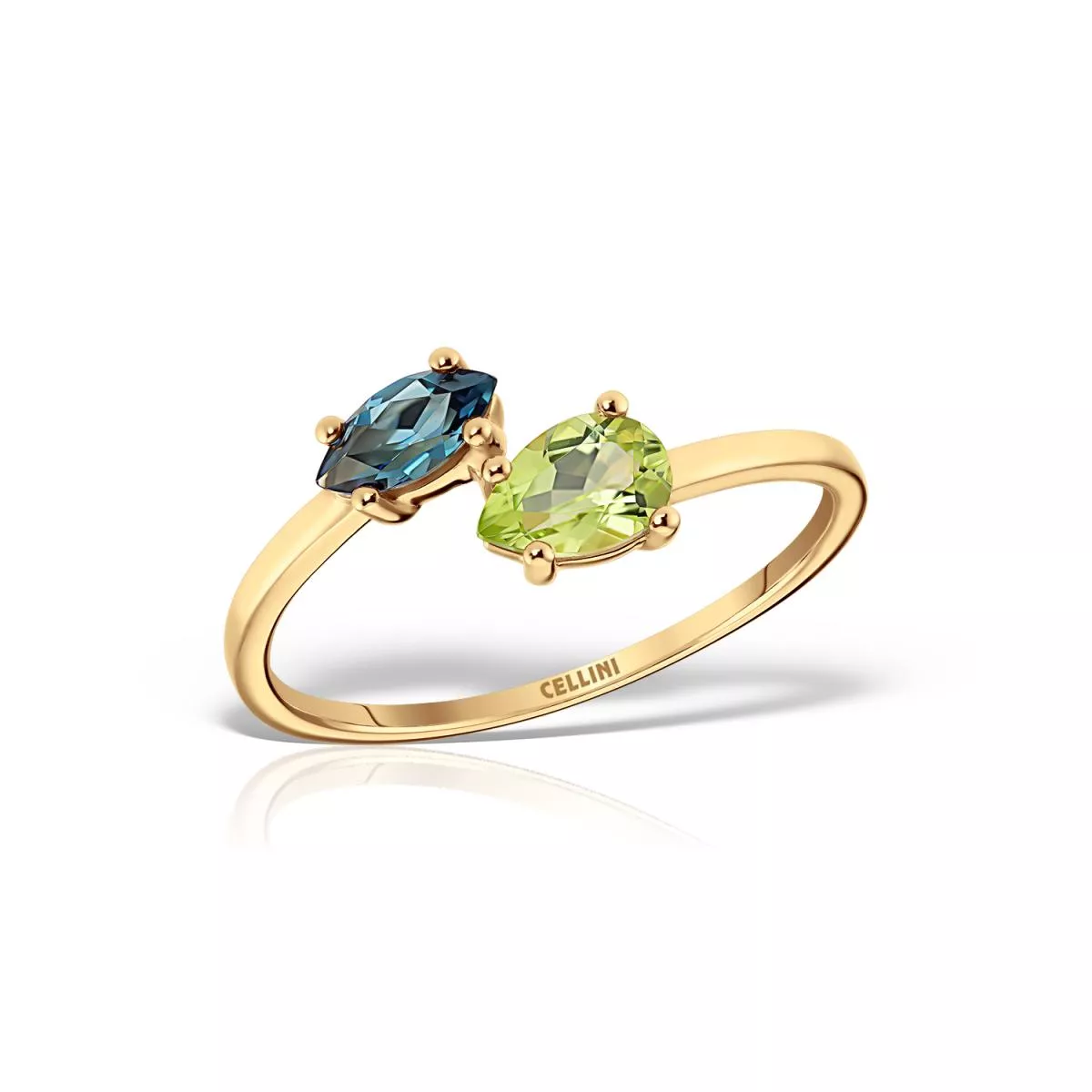 Inel Eva Nobile cu London topaz si peridot, din aur galben de 14K