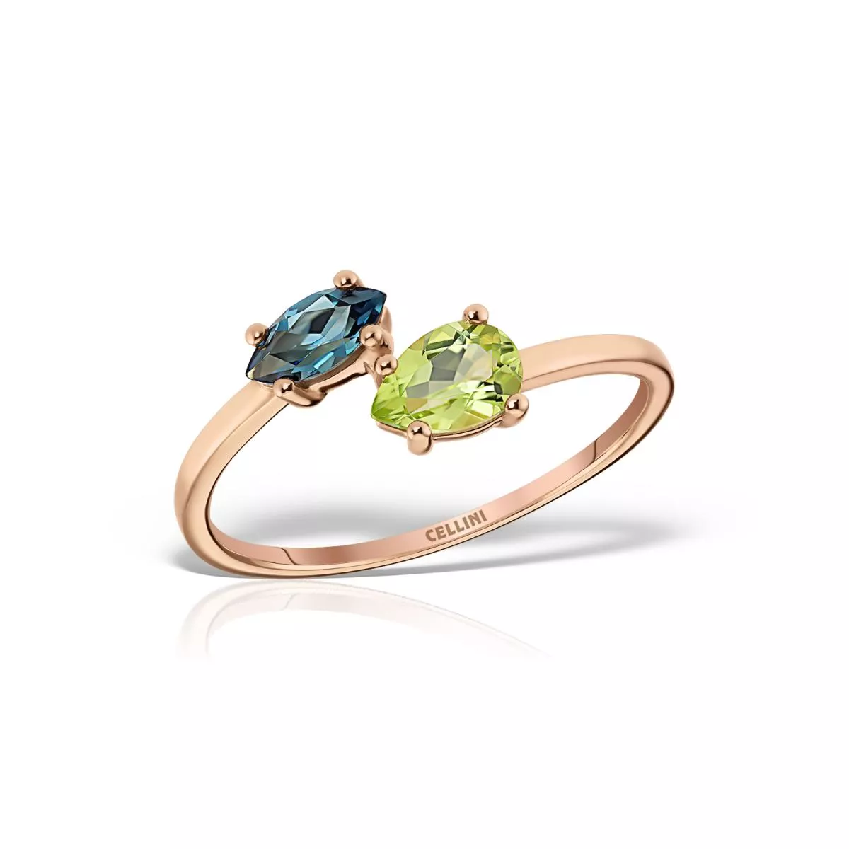 Inel Eva Nobile cu London topaz si peridot, din aur roz de 14K